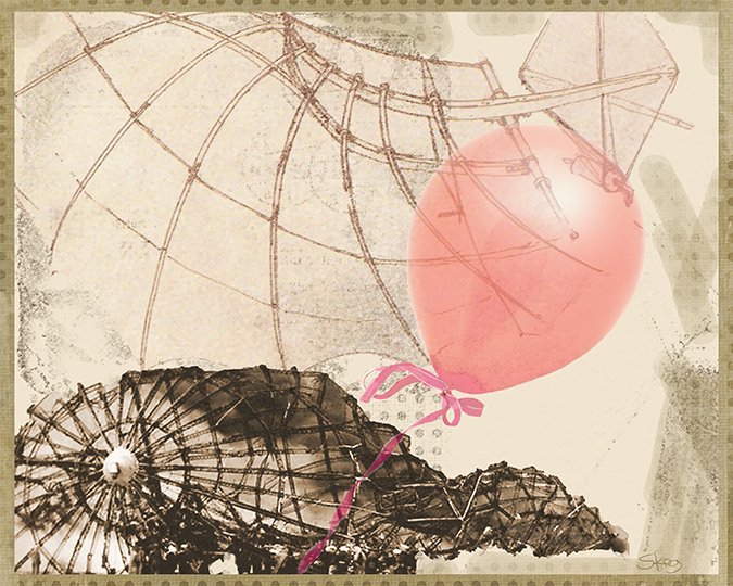 original print: zeplin and balloon